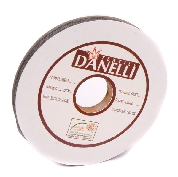Лента клеевая нитепрошивная по долевой 45 г/м², 10 мм, точечный клей PA+PES, 100 метров, серый, L4YP44, Danelli, OEKO-TEX®