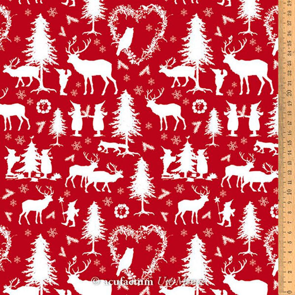 Ткань для пэчворка Acufactum Ute Menze, хлопок Лес гнома. Красный 145 см, 100% хлопок, 3523-838-01, 5 метров