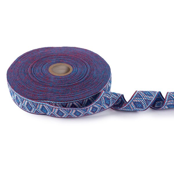 Лента (тесьма) жаккардовая 30.0 мм / 25±1 метров, Орнамент для северных народов, рис 9854 №4 син/красн/белый, Gamma C3881