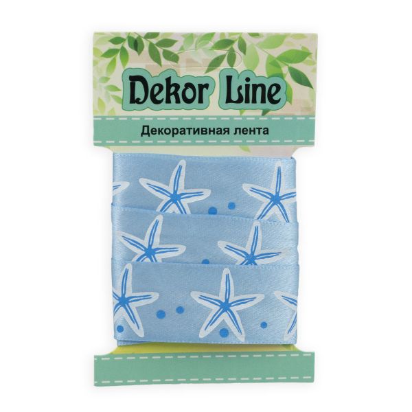 Лента атласная с рисунком 25.0 мм / 3 метра, Морская звезда (голубой), Globus
