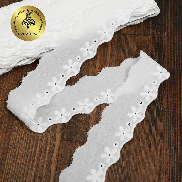 Кружево шитьё хлопок Kruzhevo 35 мм, TBY.0378, 01 белый, 13.71м