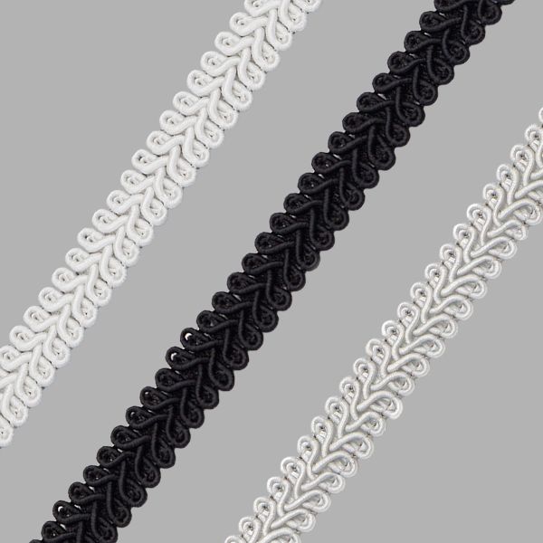 Тесьма отделочная в стиле шанель 13 мм / 1 метр, набор №1, 3 цвета: белый, серый, черный