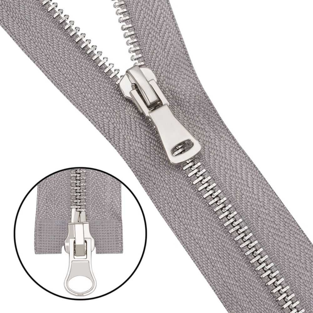 Молния металл Т5 (5 мм) 2 зам., разъем., 100 см, никель, 340 св.серый, 6535-0275, 5 шт