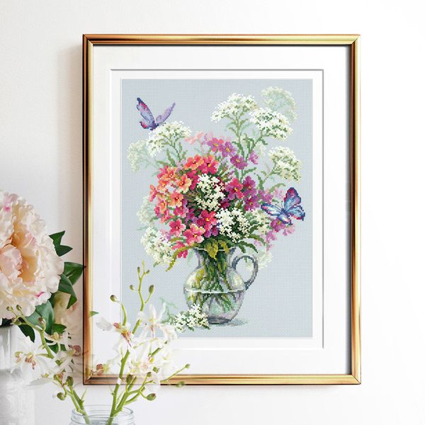 Набор для вышивания нитками Чудесная игла, Флоксы и тысячелистник 24х33 см