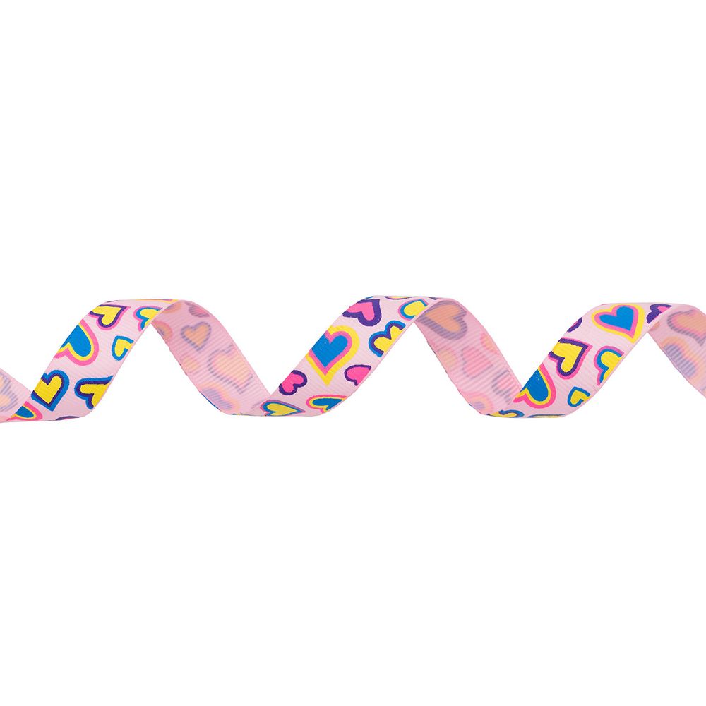 Лента репсовая (в рубчик) Сердца 1,5см*22.86 м (св.розовый)