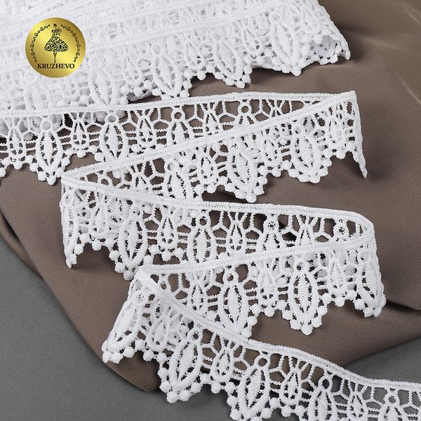 Кружево гипюр (плетёное) 40 мм, матовая нить, цв.01 белый уп.13,71м, Kruzhevo