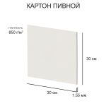 Картон пивной 1.55 мм, 850 г/м², 30х30 см, 20 шт, белый, Love2art KLP-13