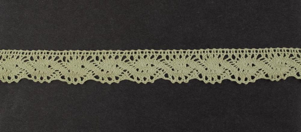 Кружево вязаное (тесьма) 28 мм, цв.оливковый, Alfa, 25 метров, AF-030-007