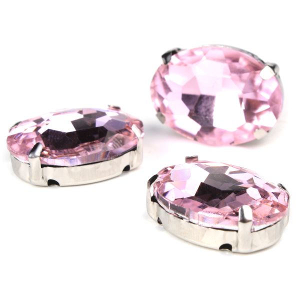 Хрустальные стразы в цапах овальной формы, розовый 13х18 мм, 3 шт, ОЦ007НН1318