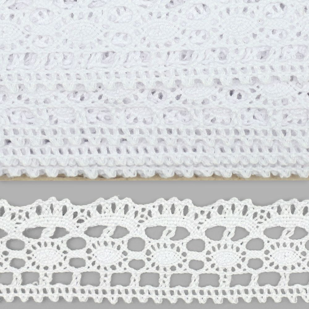 Кружево вязаное (тесьма) 35 мм / 25 м, бел, одностороннее, 545129