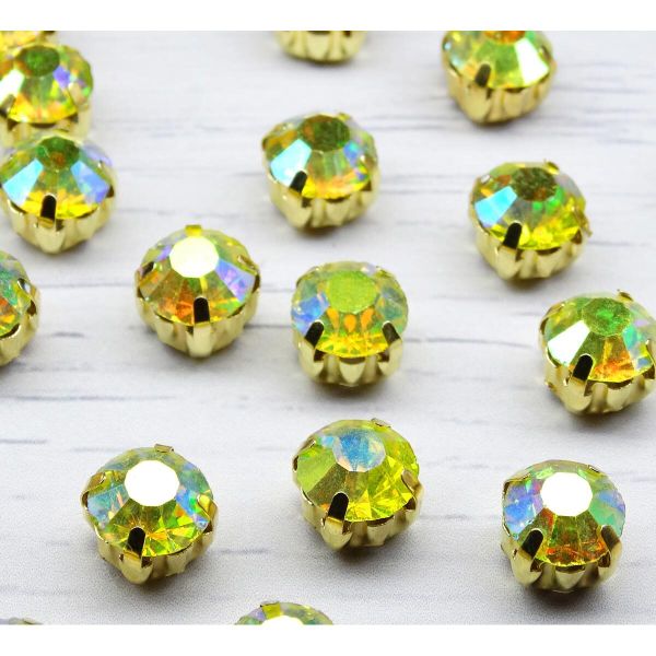 Хрустальные стразы в цапах, желтый, с покрытием, 8 мм, 10 шт/упак ЗЦ017ДС88