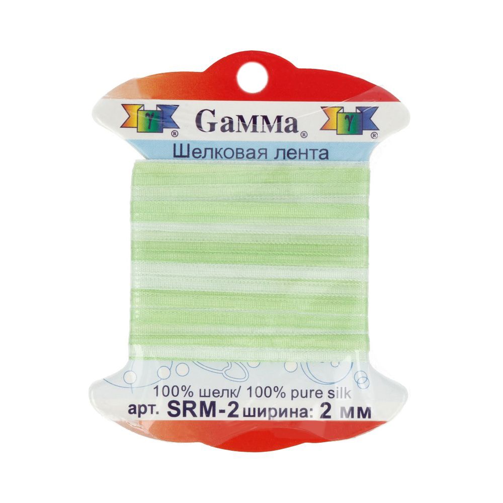 Лента (тесьма) шелковая 2.0 мм / 9.1±0.5 метров, M032 бл.салатовый/салатовый, Gamma SRM-2