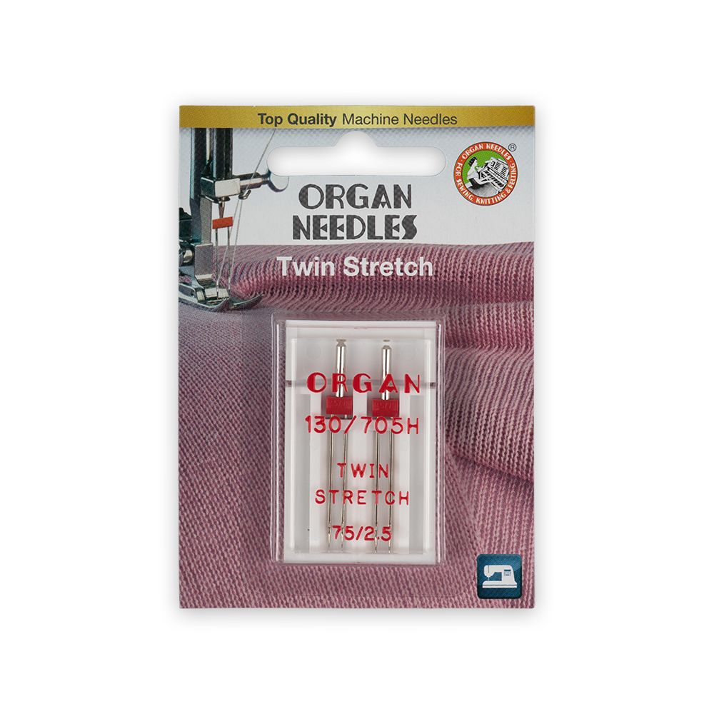 Иглы для бытовых швейных машин Organ двойная стрейч 75/2,5, 2 шт, 5102056BL трикотаж