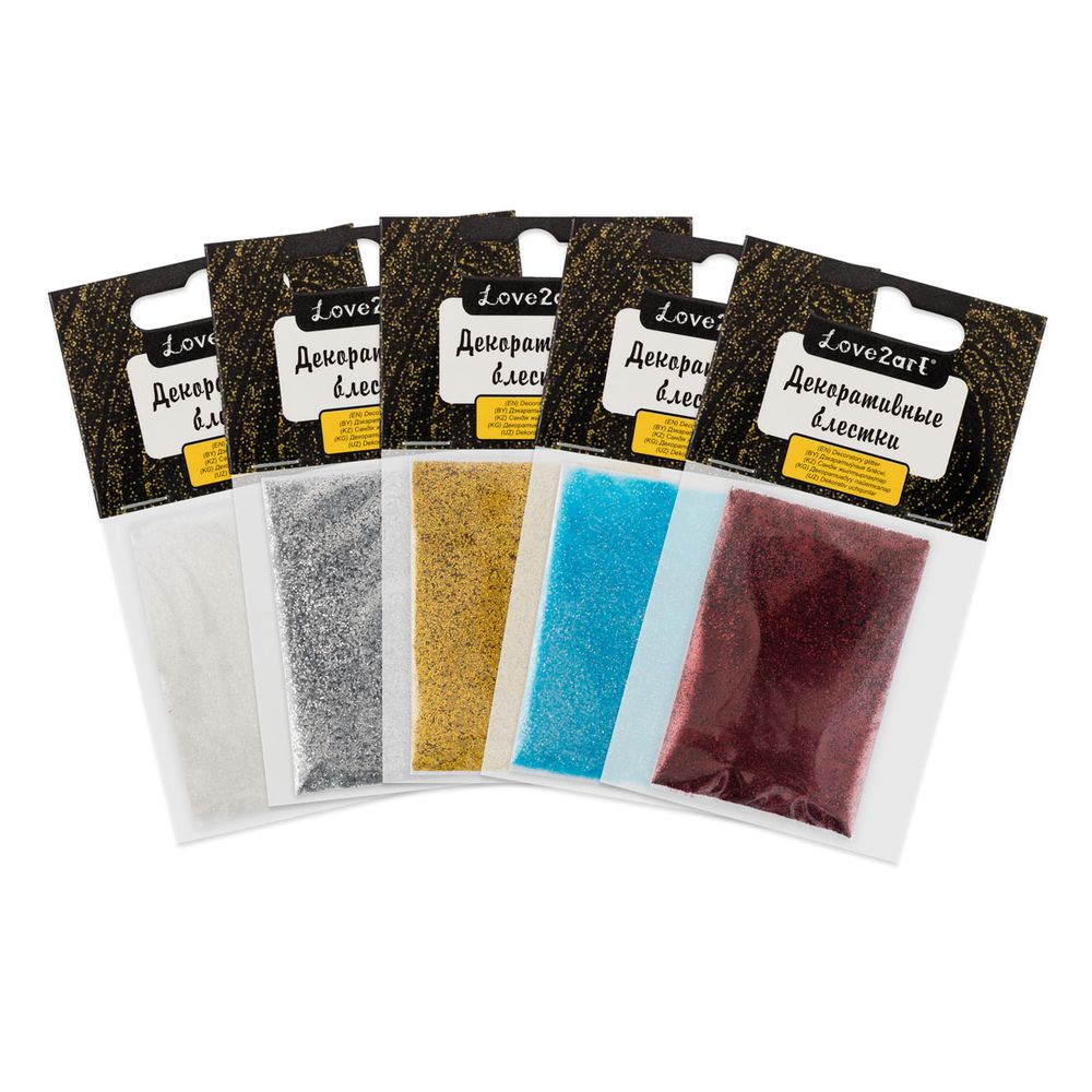 Блестки декоративные ассорти 0.2 мм, 5 уп. по 5 г, 4.5 мл, № 04, Love2art Набор ассорти GLI