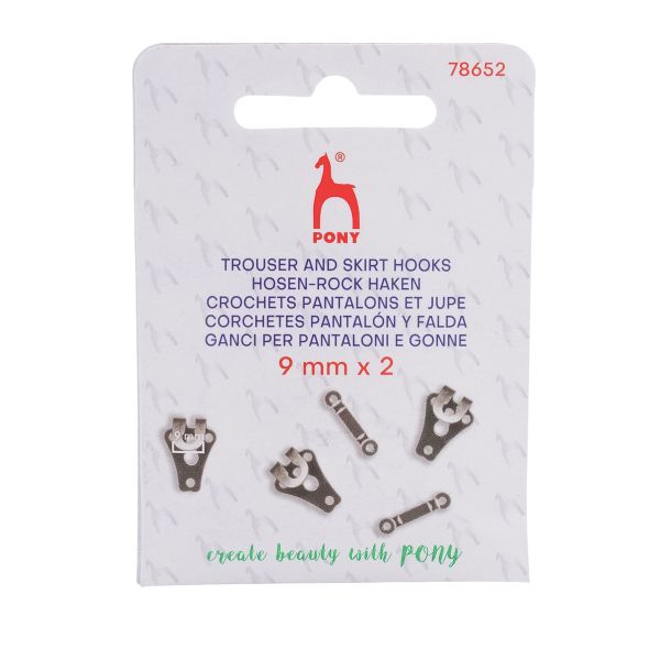 Крючки брючные (юбочные) пришивные 9 мм, 2 пары, черненый, Pony, 78652
