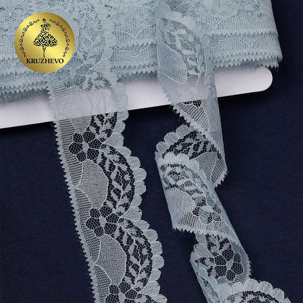 Кружево отделочное в стиле "трикотаж" 40 мм, диз. 278, цв.06 серый, уп. 27,4 м