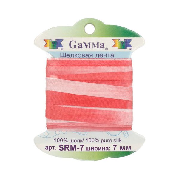 Лента (тесьма) шелковая 7.0 мм / 9.1±0.5 метров, M018 бл.розовый/розовый, Gamma SRM-7