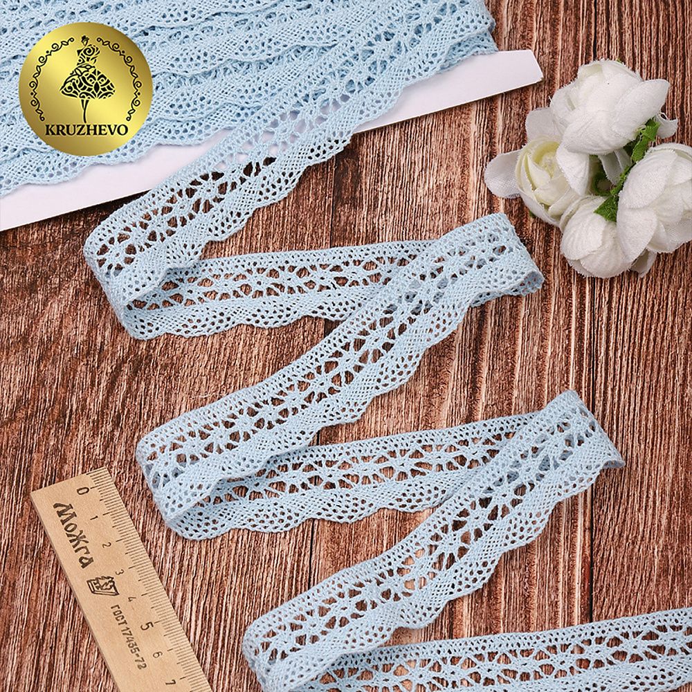 Кружево вязаное (тесьма) 27 мм / 10 метров, хлопок, TBY.1005, F183 голубой