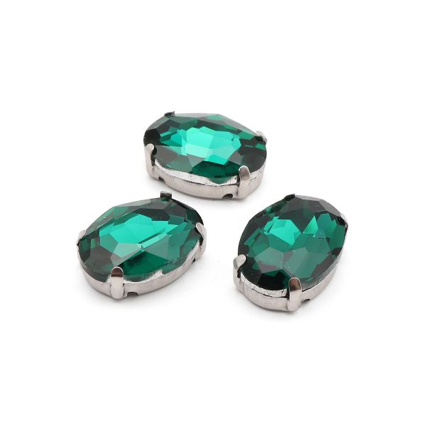 Хрустальные стразы в цапах овальной формы, изумрудный 13х18 мм, 3 шт., ОЦ009НН1318