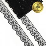 Кружево отделочное в стиле "трикотаж" 28 мм, диз. T-003 цв.черный уп.9м