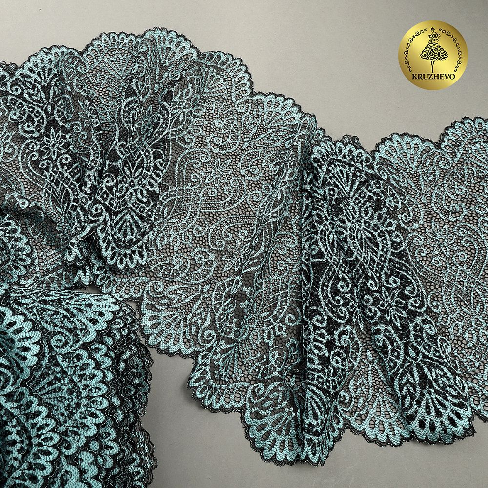 Кружево бельевое эластичное 225 мм / 3 м, 40992 цв.т.зеленый+св.зеленый, Kruzhevo