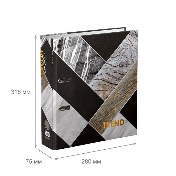 Регистратор ламинированный Wood&Stone 75 мм, 10 шт, Trend A4 арочный механизм, гранит EC752702, Expert Complete