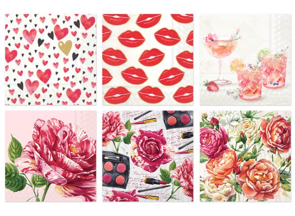 Салфетки для декупажа ассорти №93 33х33 см, 6 шт, Любовные истории, Love2art №93