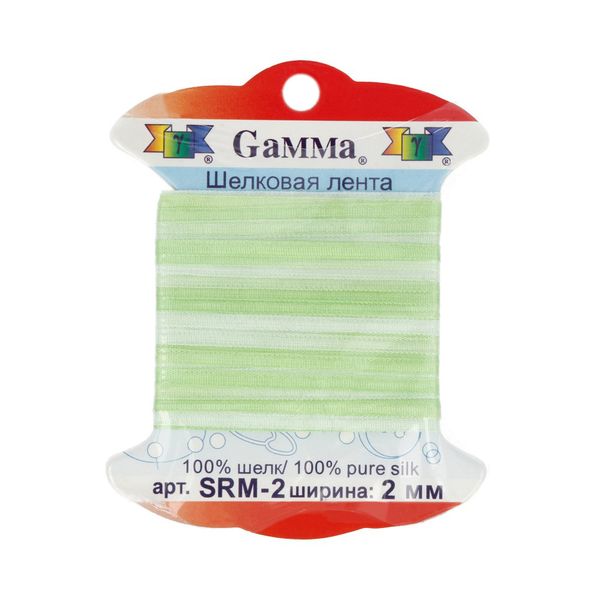 Лента (тесьма) шелковая 2.0 мм / 9.1±0.5 метров, M032 бл.салатовый/салатовый, Gamma SRM-2