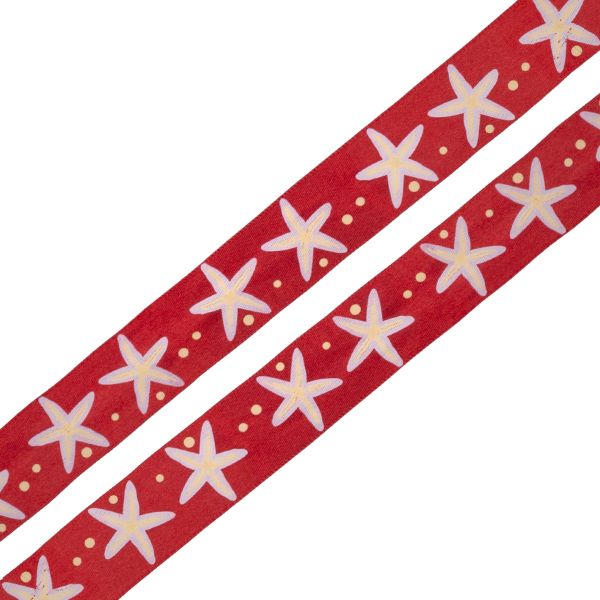 Лента атласная с рисунком 25.0 мм / 3 метра, Морская звезда (красный), Globus