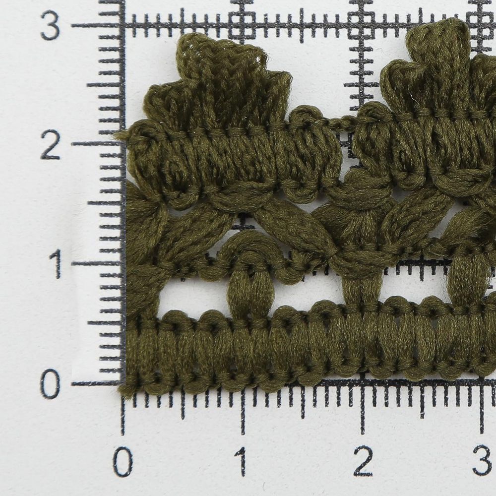 Тесьма отделочная вязаная 32 мм, 10 м, олива