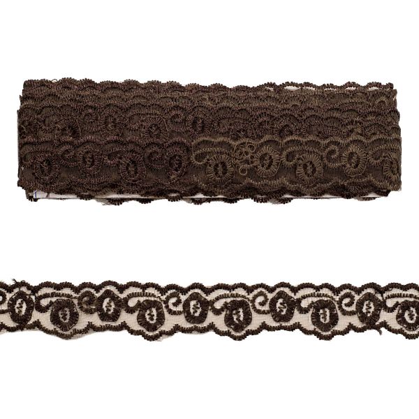 Кружево на сетке 23 мм, 6,8 м (±4 см), 078 коричневый