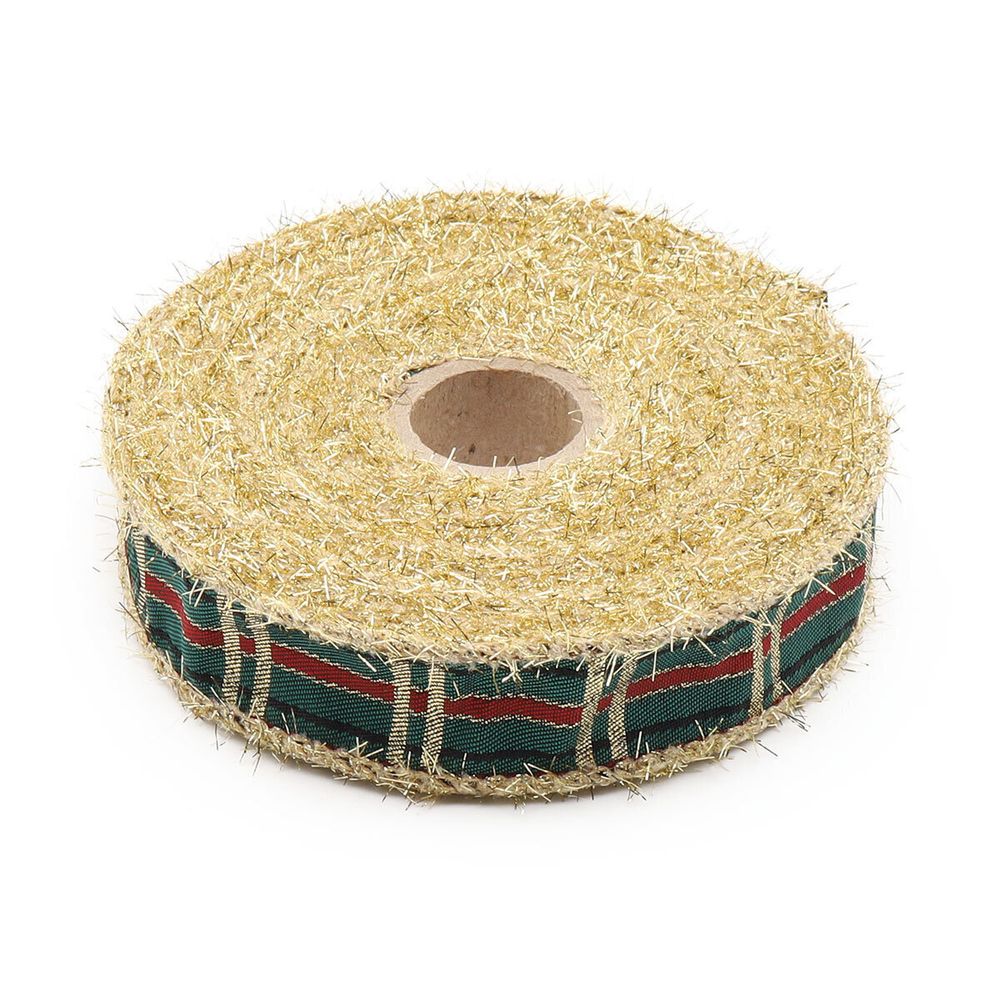 Лента (тесьма) жаккардовая 25.0 мм / 10±0.5 метров, Тартан с люрексом, 25136 SKL золото