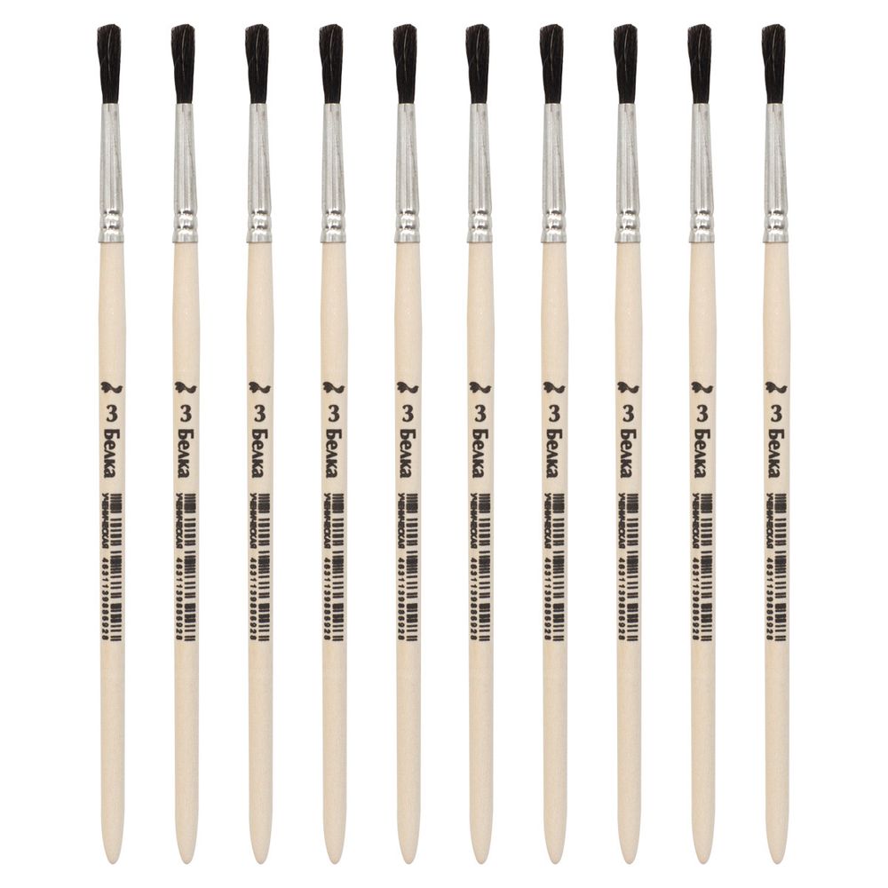 Кисть белка круглая (ученическая) №3,10 шт