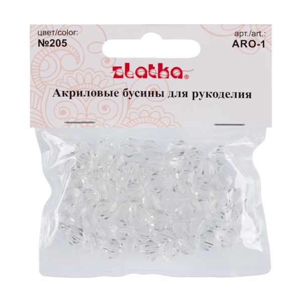Бусины акрил 9х10 мм, 25 г, 205 прозрачный, Zlatka ARO-1