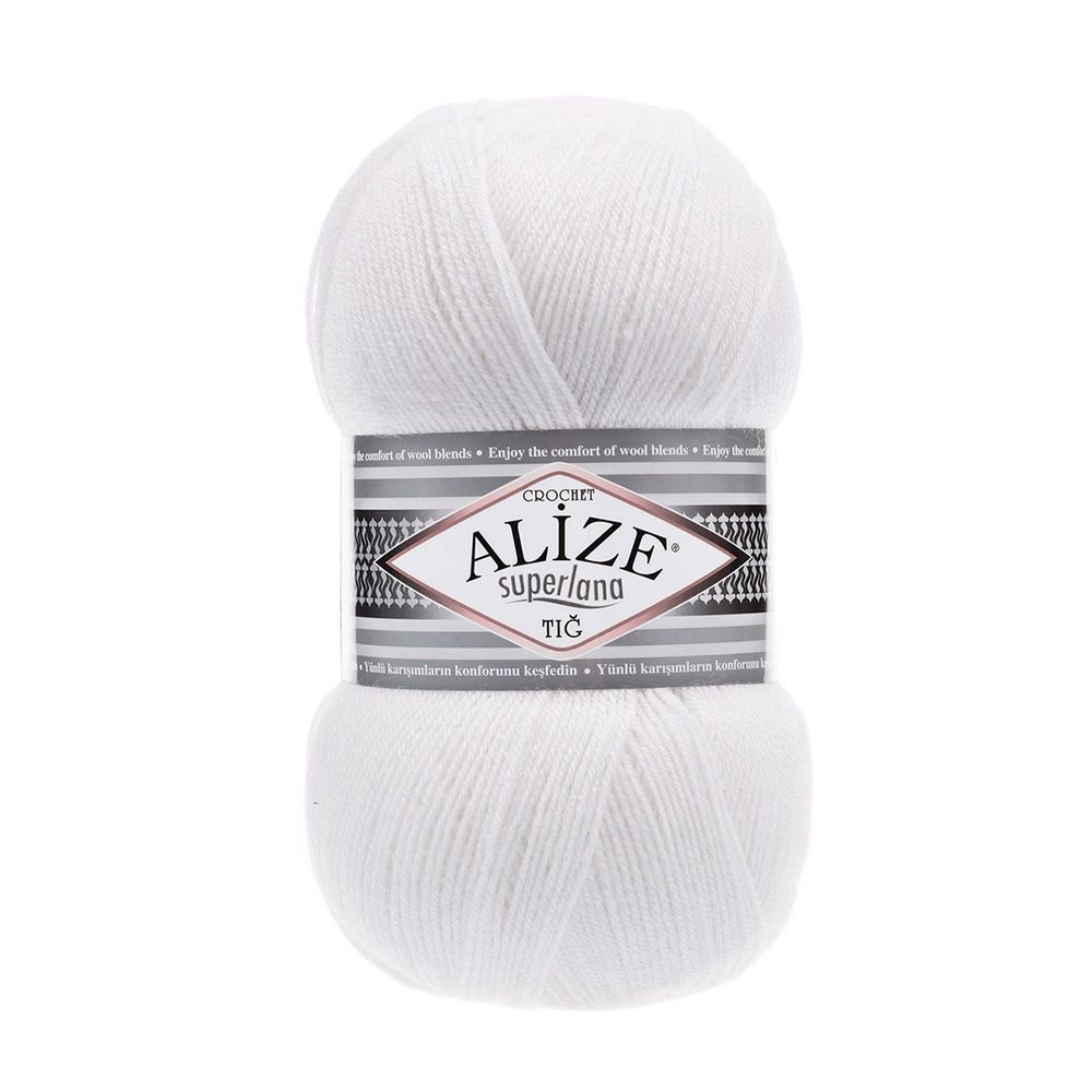 Пряжа Alize (Ализе) Superlana TIG / уп.5 мот. по 100 г, 570м, 55 белый