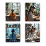 Тетрадь ученическая общая, выборочный УФ лак, A5 96 л. на гребне 65 г/м², белизна 100 %, 4 шт, клетка, 01191 Музыка дождя, Светоч Т113