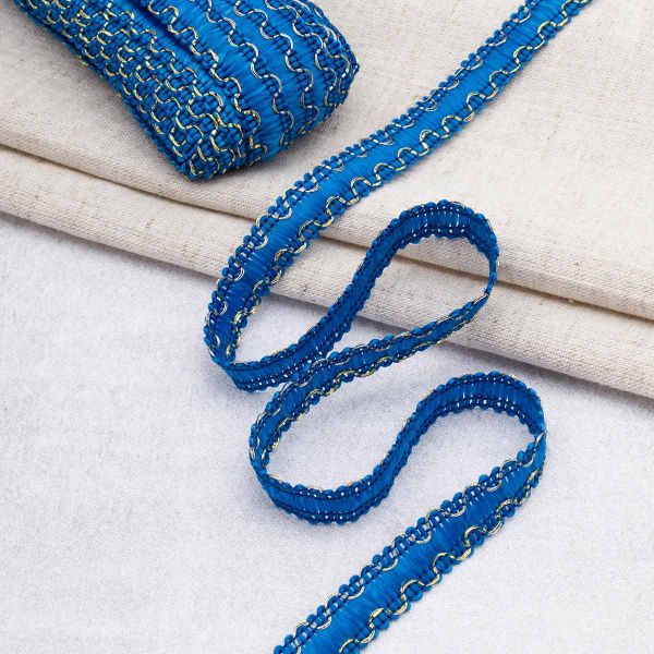 Тесьма отделочная вязаная 10 мм / 10 метров, рис 9254, синий/золото, С3729г17/1