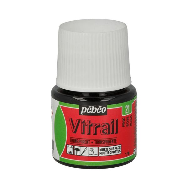 Краска для стекла и металла лаковая прозрачная Vitrail 45 мл, 050-021 розовый, Pebeo
