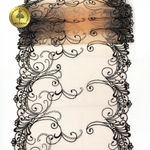 Кружево на сетке (вышитое) арт.T104 220мм цв.черный+телесный, правая уп.6,5м, Kruzhevo