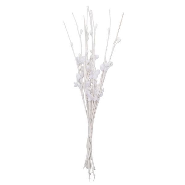 Веточка декоративная букетик, цветочек-ткань, 22см, цв. белый, С-1001