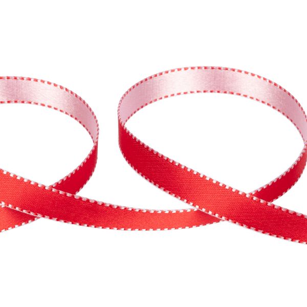 Лента атласная 2-сторонняя 10.0 мм / 22.8 метра, 046 красный/белый, Gamma ALD-10