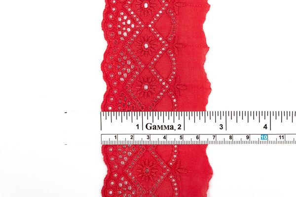 Кружево шитьё 65 мм / 9.7 м, Турция, красный, Gamma GYEM-6501
