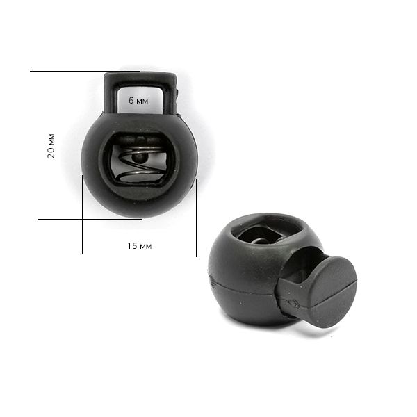 Фиксатор (зажим) для шнура пластик 1 отв., ⌀6.0 мм, 20х15 мм, шар 8953, цв.черный А уп.500 шт