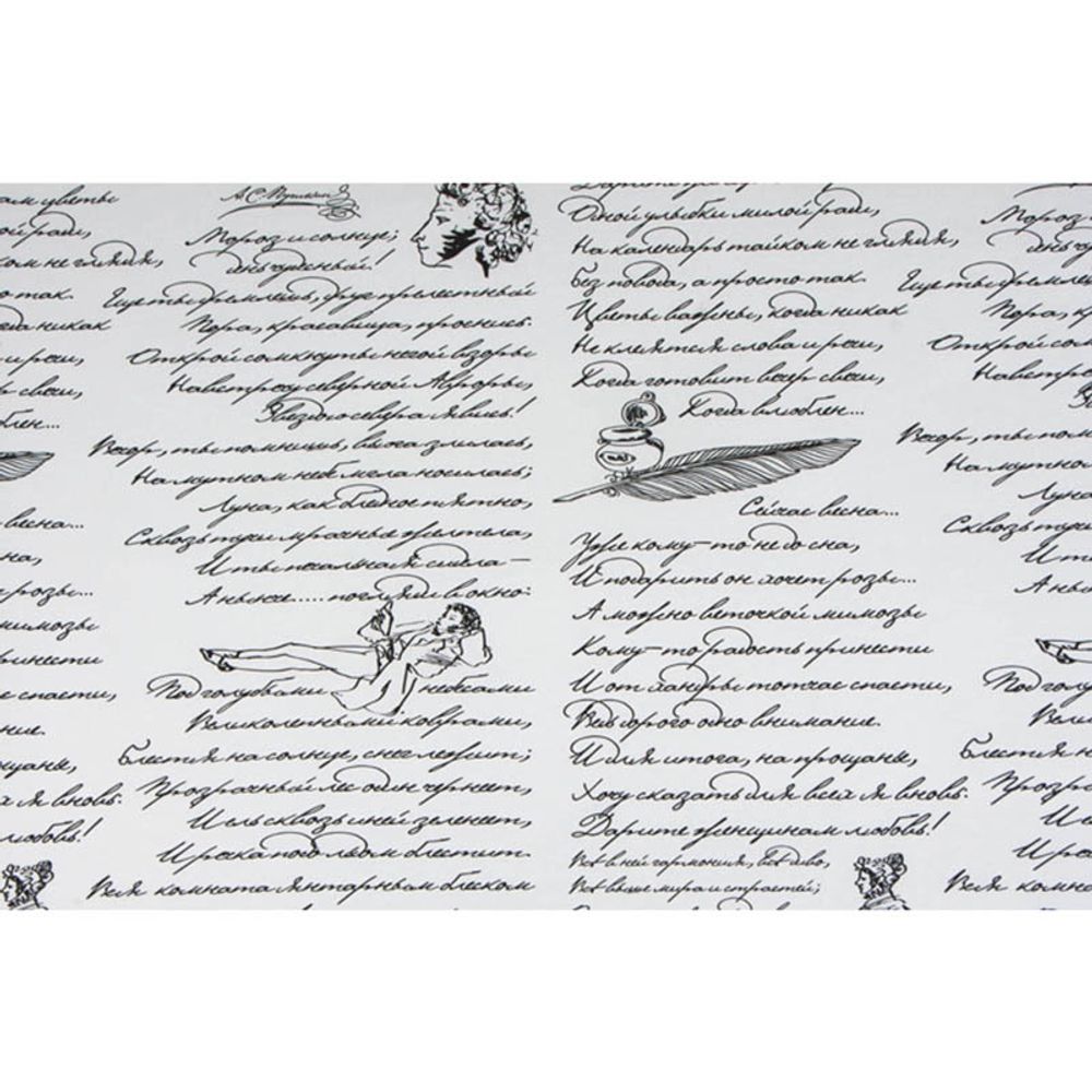 Крафт бумага 50 гр/м², 70см, 10 м Пушкинские строки, черный
