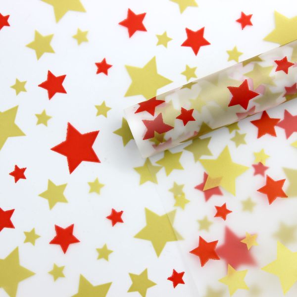 Пленка матовая Звезды 70см*10 м (красный/золото) 4932