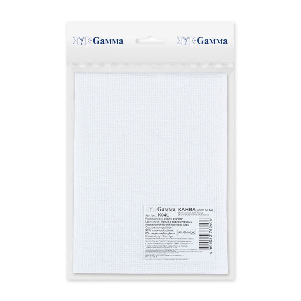 Канва Aida 14 ct, 30х40±2 см, белый с перламутровым люрексом, Gamma