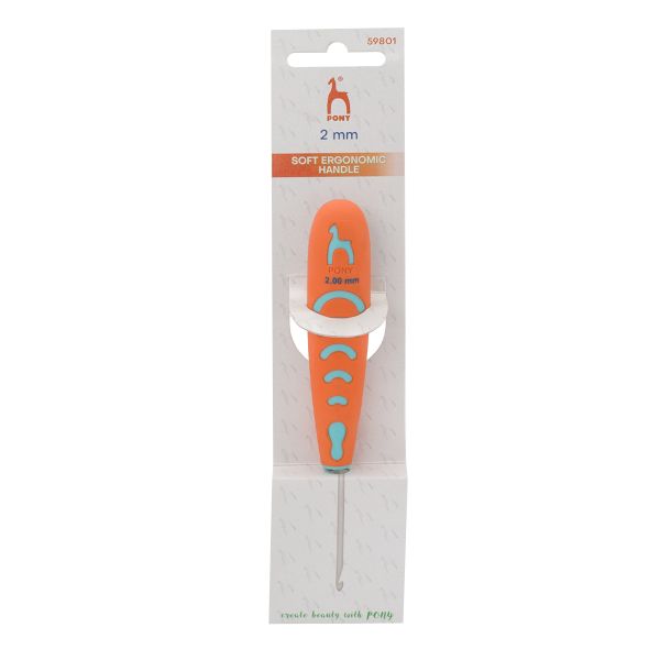 Крючок для вязания Pony ⌀2.0 мм, 13 см, алюминий, с эргономичной ручкой, 59801