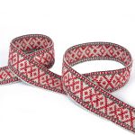 Лента (тесьма) жаккардовая 38.0 мм / 25±1 метров, для пояса, рис 9860 лен/красный №5, Gamma С3822