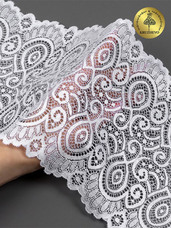 Кружево бельевое эластичное 180 мм / 3 м, L1351, цв.001 белый, Kruzhevo