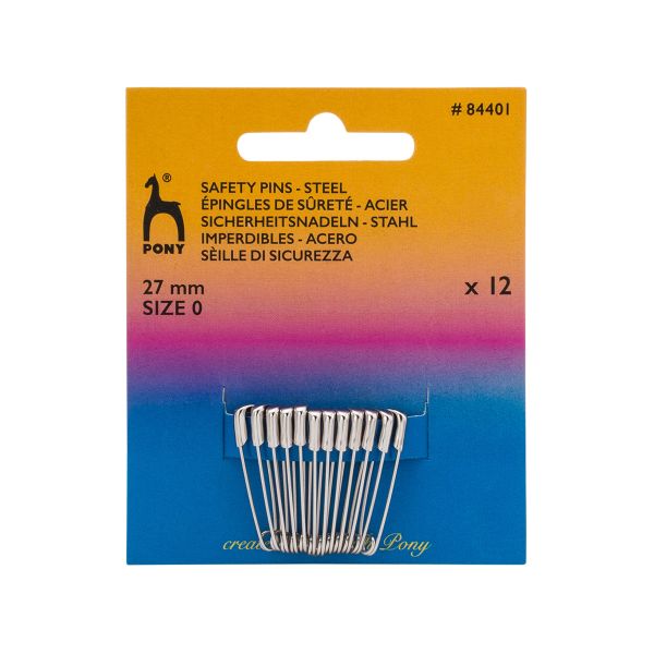Булавки английские l=27 мм, сталь, 12 шт, Pony, 84401